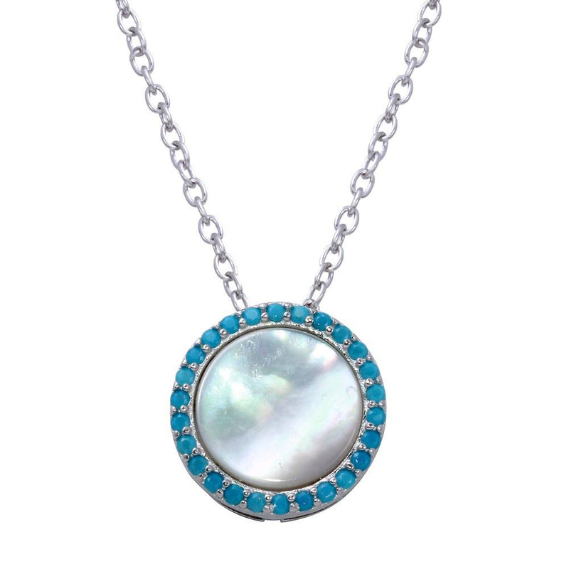 Silver 925 Rhodium Plated Round Opal Pendant Necklace with CZ - STP01649BLU | Silver Palace Inc.