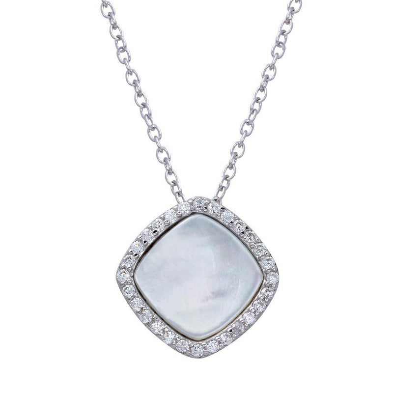 Silver 925 Rhodium Plated Opal Pendant Necklace with CZ - STP01650CLR | Silver Palace Inc.