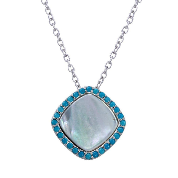 Silver 925 Rhodium Plated Square Opal Pendant Necklace with CZ - STP01650BLU | Silver Palace Inc.