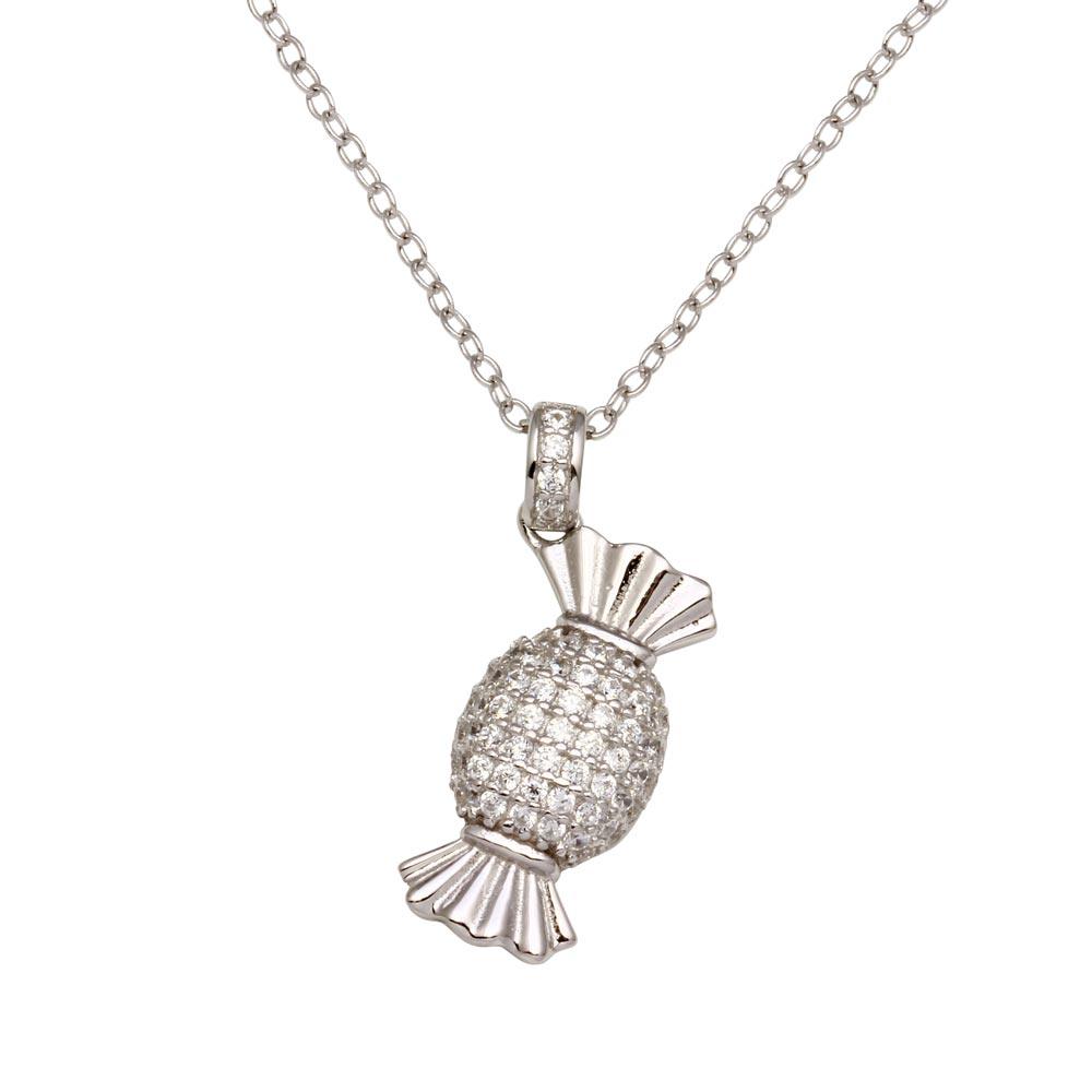 Silver 925 Rhodium Plated Candy Necklace with CZ - STP01653 | Silver Palace Inc.