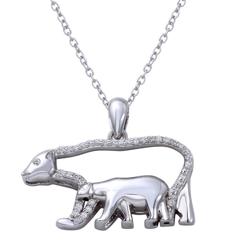 Silver 925 Rhodium Plated Bears Necklace with CZ - STP01657 | Silver Palace Inc.