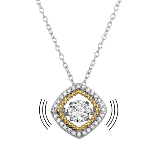 Silver 925 Rhodium Plated Open Rhombus Necklace with Dancing CZ - STP01659 | Silver Palace Inc.