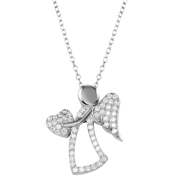 Silver 925 Rhodium Plated CZ Angel with Heart and Wings - STP01661 | Silver Palace Inc.