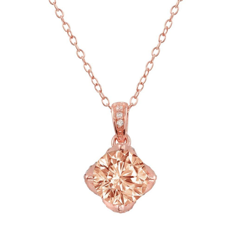 Silver 925 Rose Gold Plated Pink CZ Pendant Necklace - STP01664 | Silver Palace Inc.