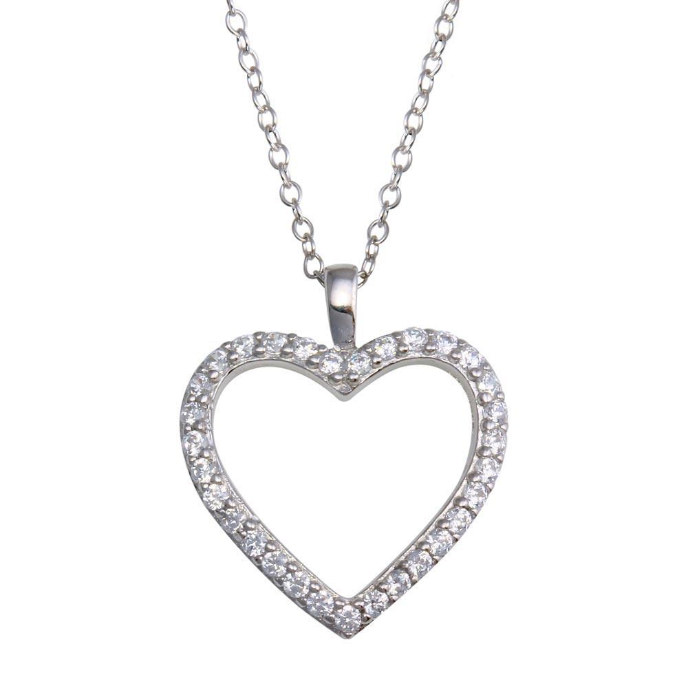 Silver 925 Rhodium Plated CZ Open Heart Necklace - STP01668 | Silver Palace Inc.
