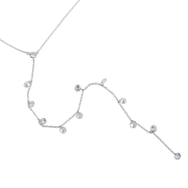 Silver 925 Rhodium Plated Drop CZ Necklace - STP01670 | Silver Palace Inc.