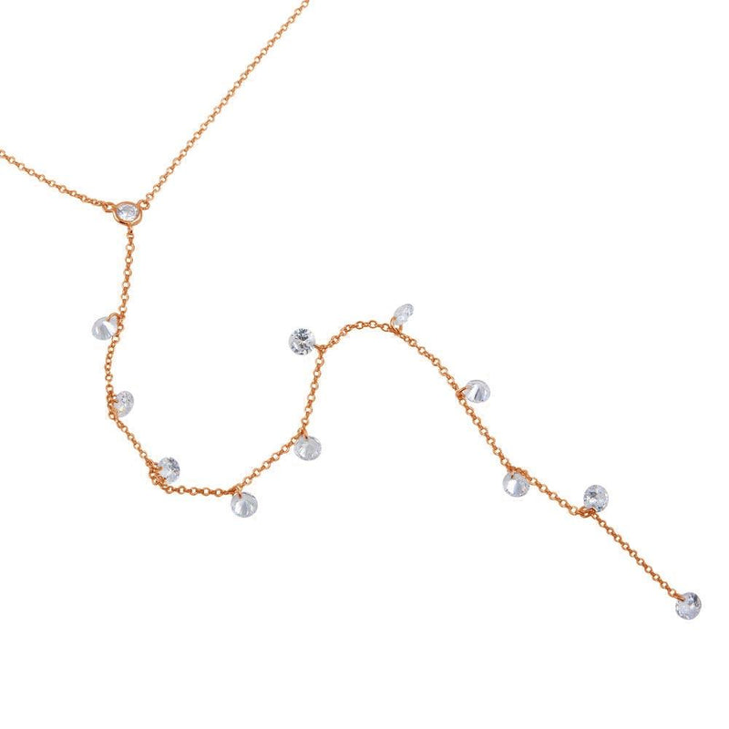 Silver 925 Rose Gold Plated Drop CZ Necklace - STP01670RGP | Silver Palace Inc.