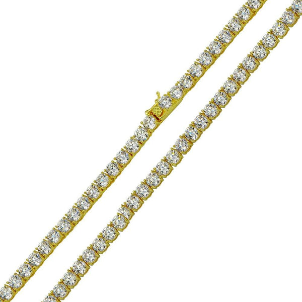 Silver 925 Gold Plated Tennis CZ Necklace 4mm - STP01676GP