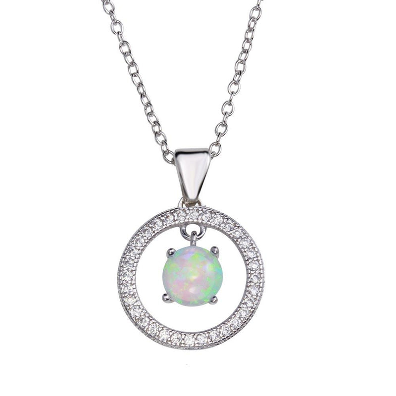 Silver 925 Rhodium Plated Open Circle Pendant Necklace with Synthetic Opal - STP01678RH | Silver Palace Inc.