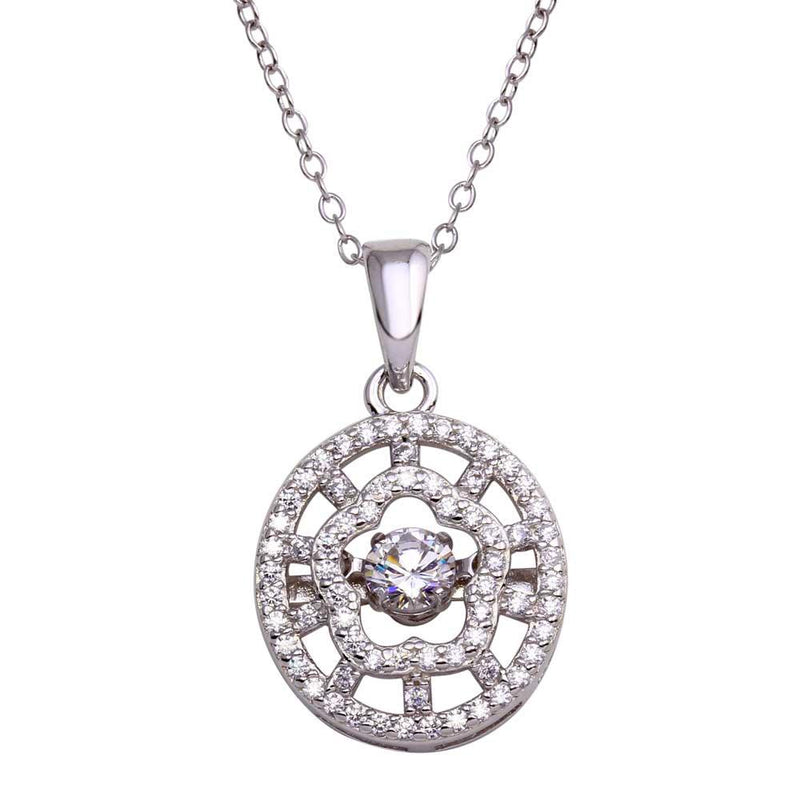 Silver 925 Rhodium Plated CZ Cut Out Clover Design Dancing CZ Necklace - STP01689 | Silver Palace Inc.