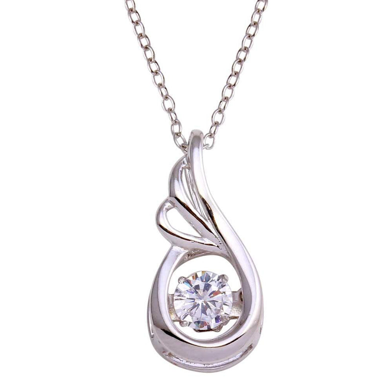 Silver 925 Rhodium Teardrop Dancing CZ Necklace - STP01692 | Silver Palace Inc.