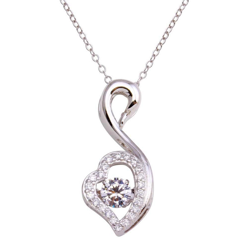 Silver 925 Rhodium Open Swan Dancing CZ Necklace - STP01694 | Silver Palace Inc.