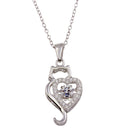 Silver 925 Rhodium Plated Dancing CZ Heart Cat Necklace - STP01695 | Silver Palace Inc.