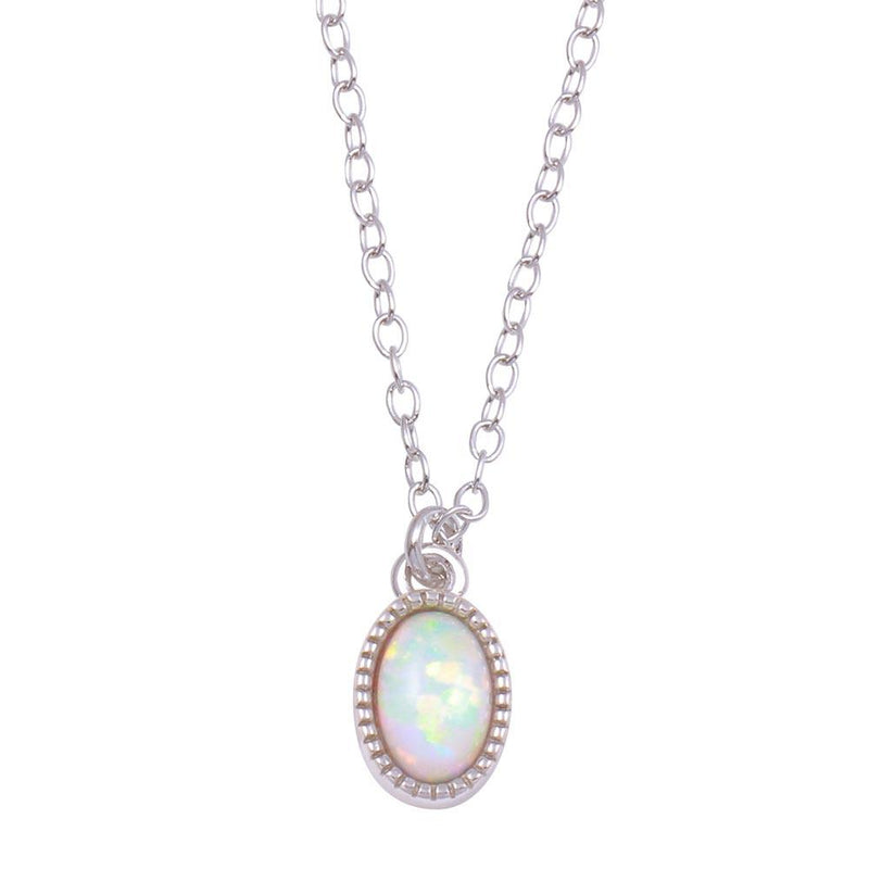 Silver 925 Rhodium Plated Oval Synthetic Opal Necklace - STP01712 | Silver Palace Inc.