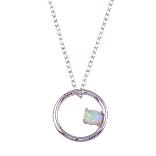 Silver 925 Rhodium Plated Open Circle Synthetic Opal Necklace - STP01713 | Silver Palace Inc.