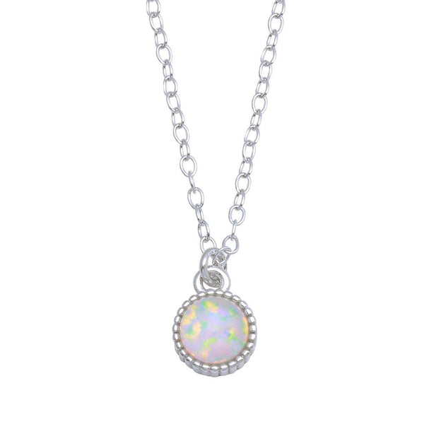 Silver 925 Rhodium Plated Round Synthetic Opal Necklace - STP01714 | Silver Palace Inc.