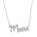 Silver 925 Rhodium Plated Round MOM CZ Synthetic Opal Necklace - STP01716 | Silver Palace Inc.