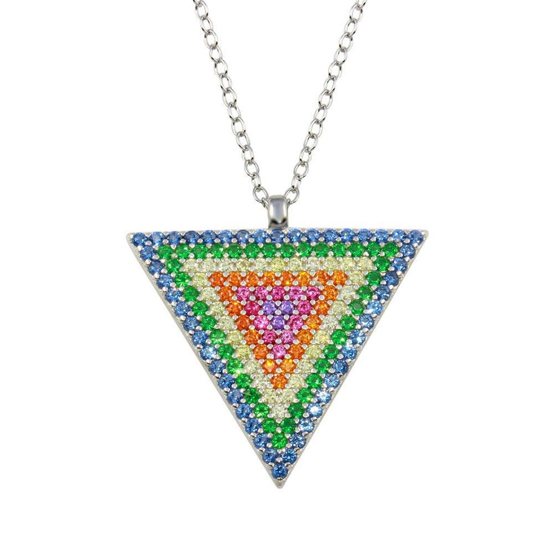 Silver 925 Rhodium Plated Colorful CZ Triangle Pendant Necklace - STP01718 | Silver Palace Inc.
