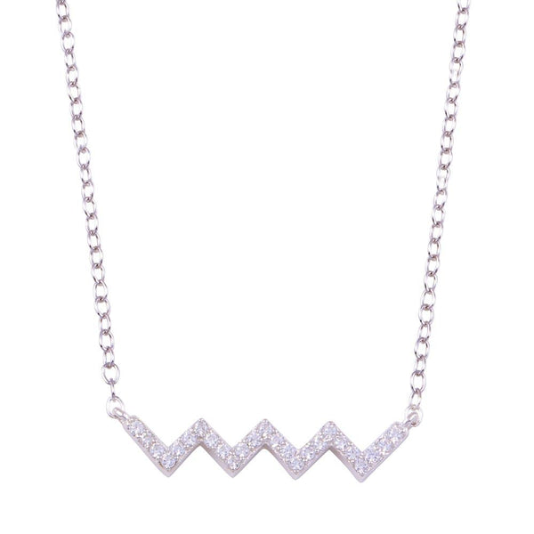 Silver 925 Rhodium Plated Round ZigZag CZ Necklace - STP01719 | Silver Palace Inc.