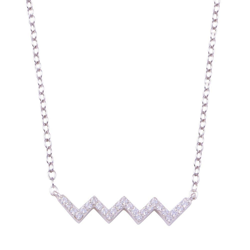 Silver 925 Rhodium Plated Round ZigZag CZ Necklace - STP01719 | Silver Palace Inc.