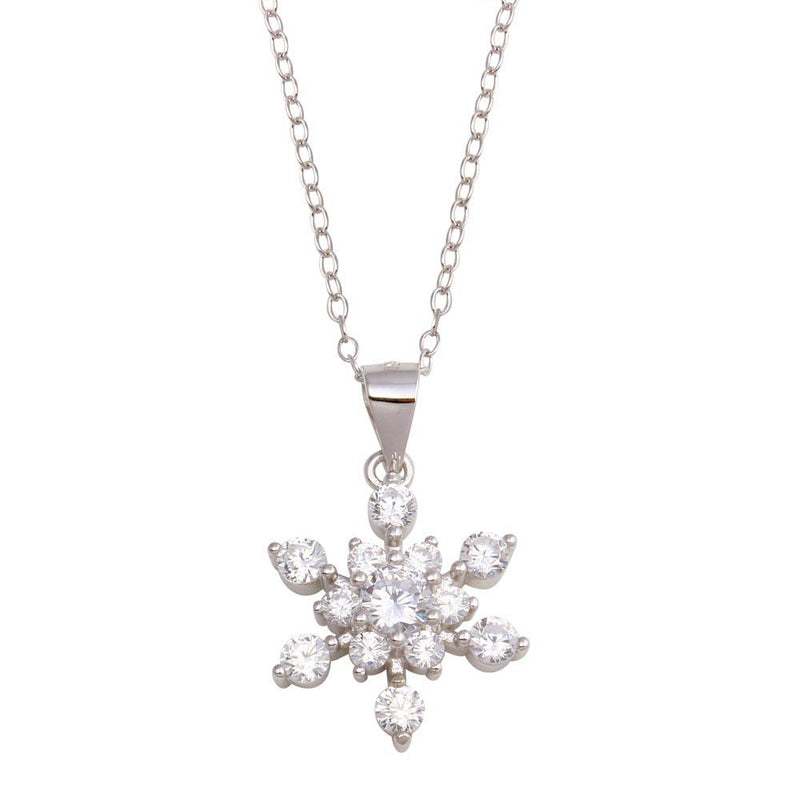 Silver 925 Rhodium Plated Snow Flakes CZ Necklace - STP01729 | Silver Palace Inc.