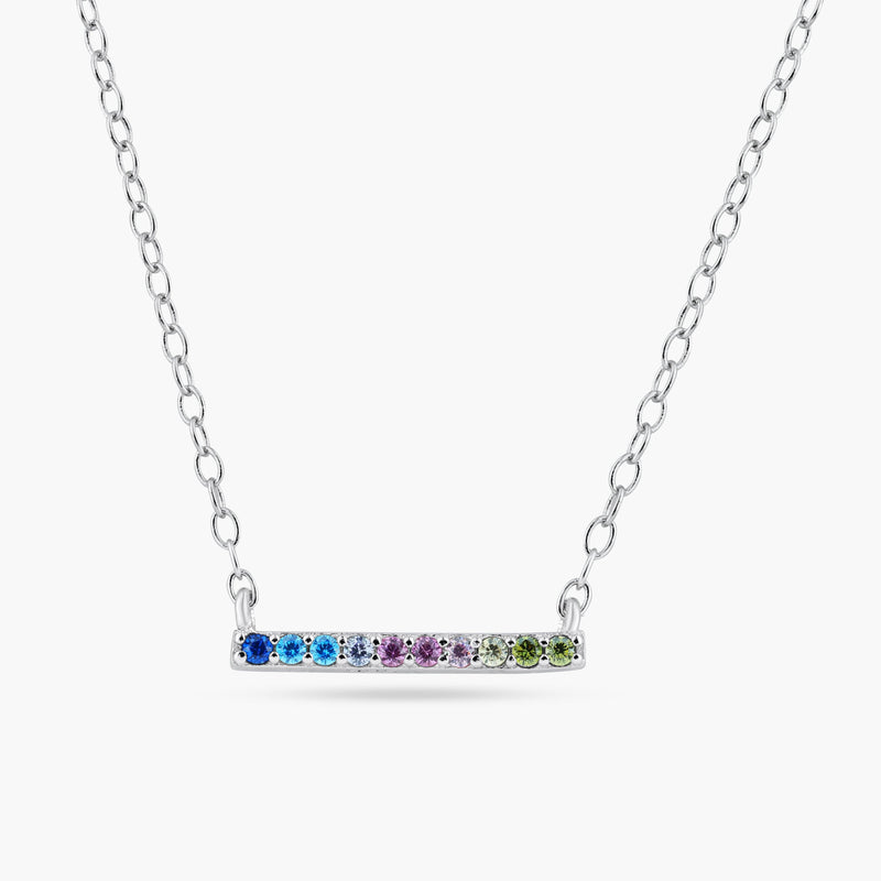 Silver 925 Rhodium Plated Rainbow Multi Color CZ Bar Necklace - STP01732 | Silver Palace Inc.