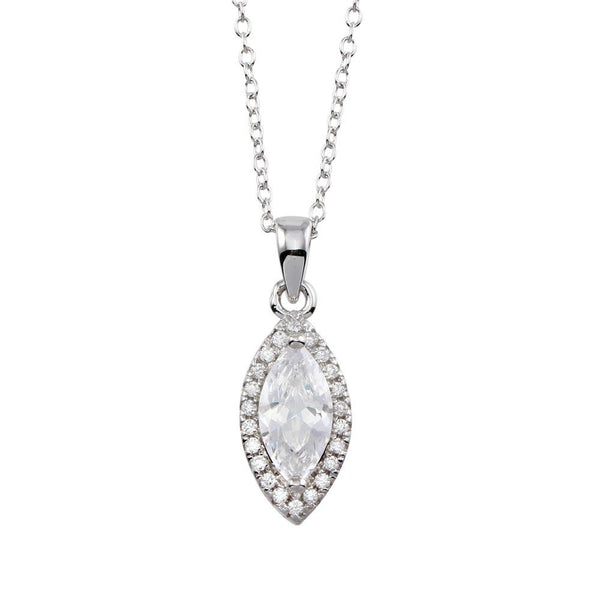 Silver 925 Rhodium Plated Clear CZ Halo Marquise Shaped Necklace - STP01751 | Silver Palace Inc.
