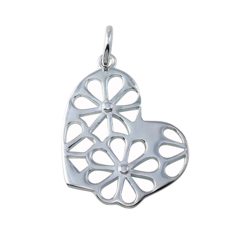 Silver 925 Non Plated CZ Slanted Heart Flower Design Pendant Necklace - STP01752 | Silver Palace Inc.