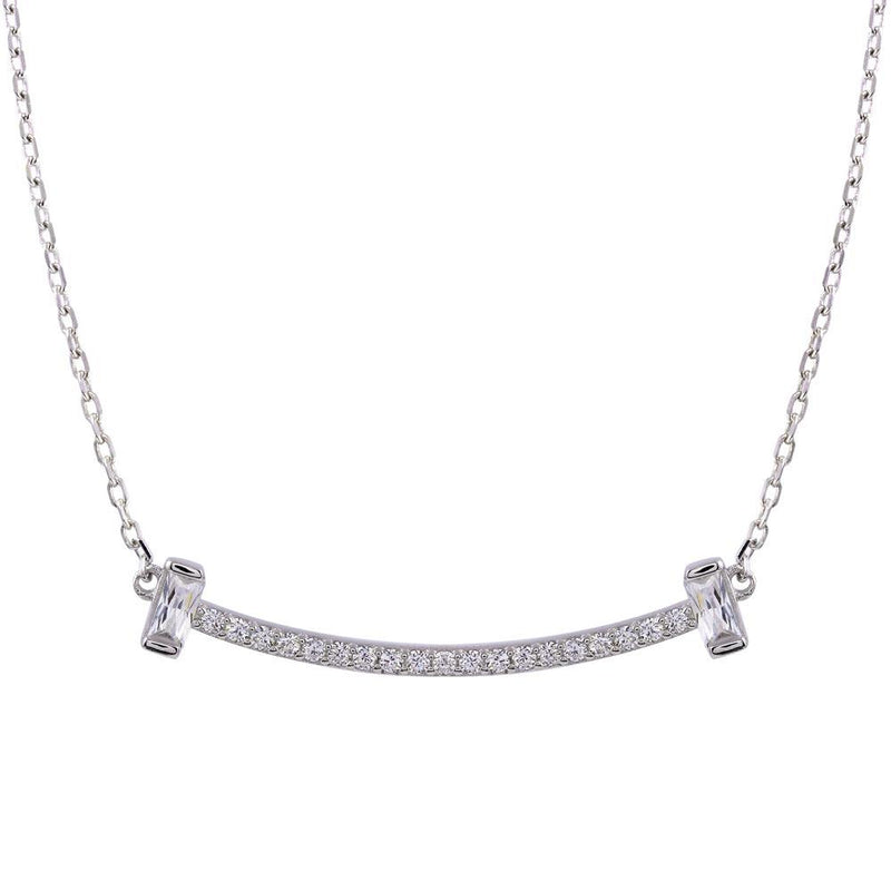 Silver 925 Rhodium Plated CZ Bar Necklace - STP01761 | Silver Palace Inc.