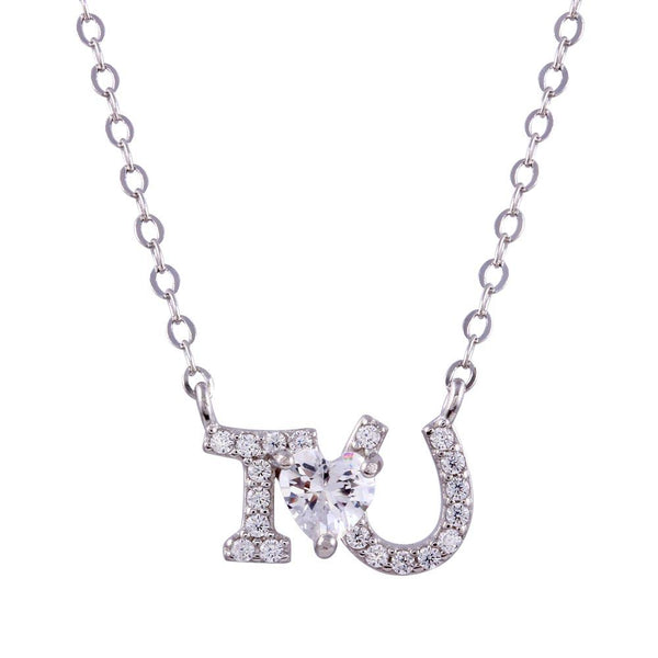 Rhodium Plated 925 Sterling Silver I Heart U Necklace - STP01762 | Silver Palace Inc.