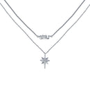 Rhodium Plated 925 Sterling Silver North Star CZ  Dual Strand Necklace - STP01766 | Silver Palace Inc.