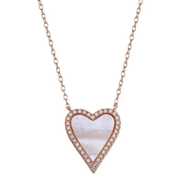 Silver 925 Rose Gold Plated Heart Mother of Pearl Necklace - STP01768RGP | Silver Palace Inc.