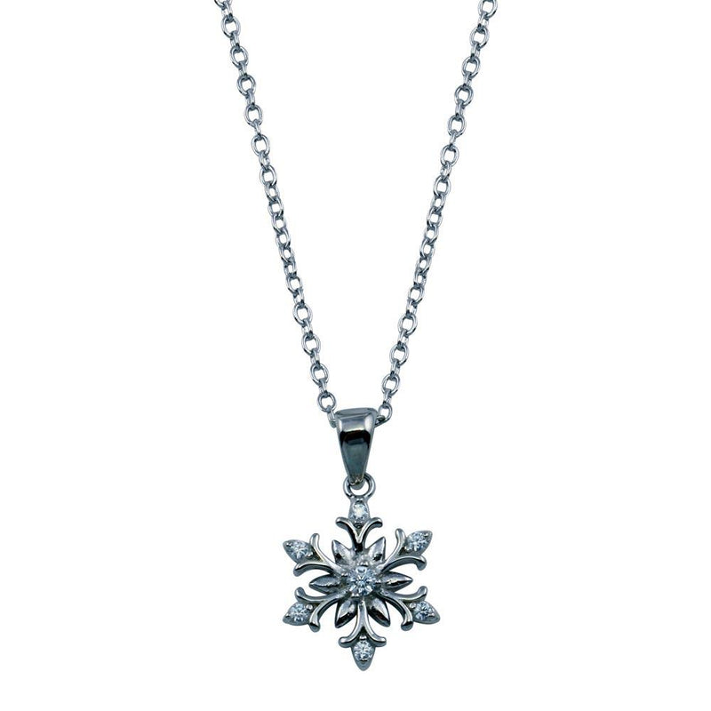 Rhodium Plated 925 Sterling Silver Snow Flakes CZ Necklace - STP01770 | Silver Palace Inc.