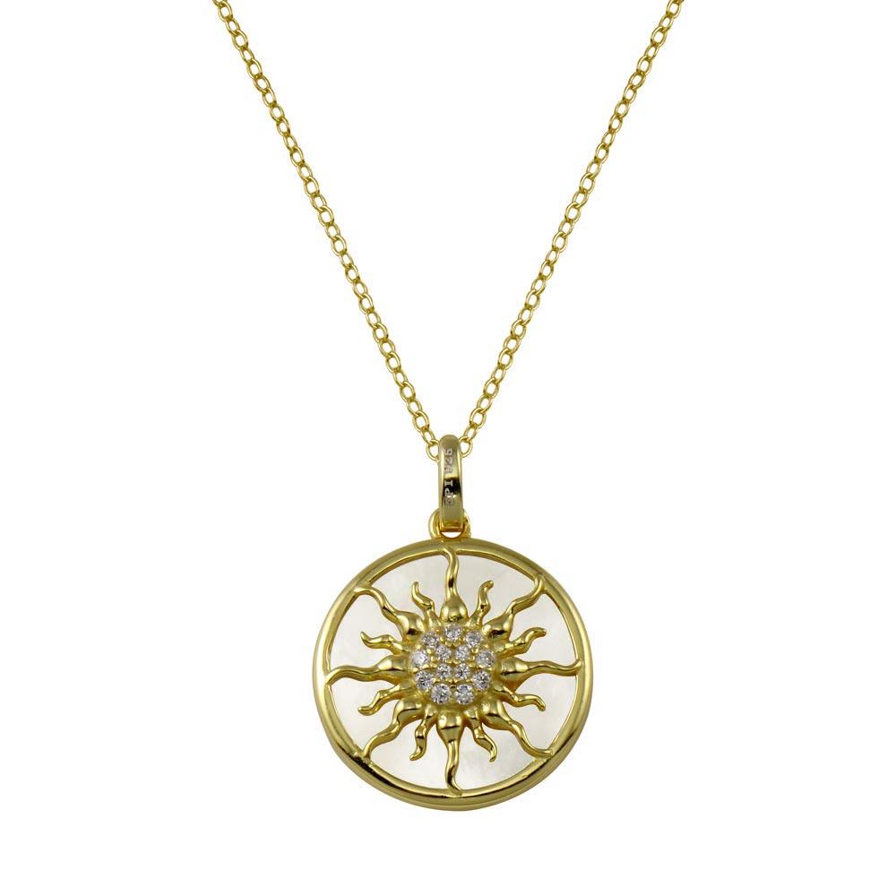 Silver 925 Gold Plated MOP CZ Sun Necklace - STP01776 | Silver Palace Inc.