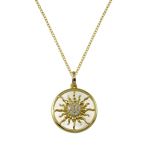 Silver 925 Gold Plated MOP  CZ Sun Necklace - STP01776 | Silver Palace Inc.