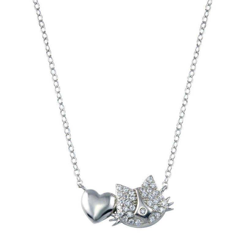 Rhodium Plated 925 Sterling Silver Dog Heart Necklace - STP01779 | Silver Palace Inc.