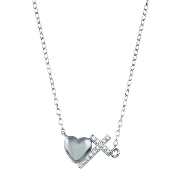 Rhodium Plated 925 Sterling Silver Heart Cross Necklace - STP01784 | Silver Palace Inc.