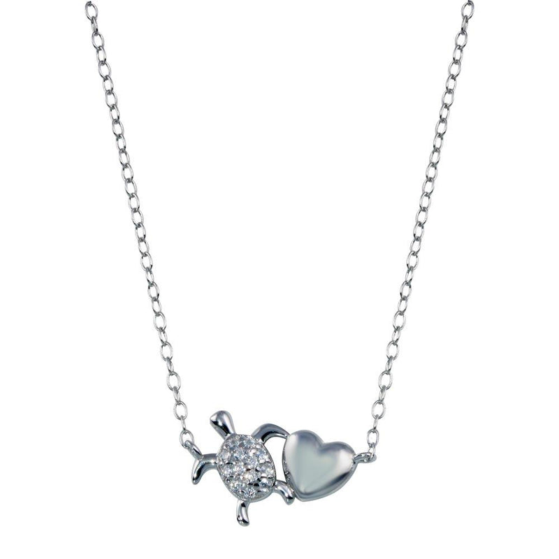 Rhodium Plated 925 Sterling Silver Turtle Heart Necklace - STP01785 | Silver Palace Inc.