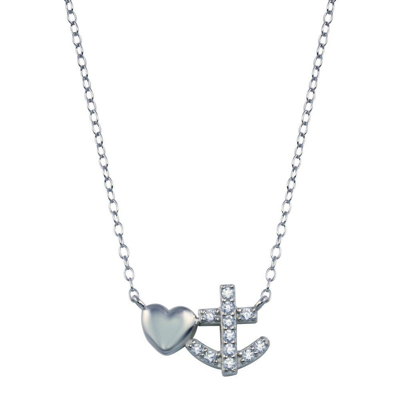 Rhodium Plated 925 Sterling Silver Anchor Heart Necklace - STP01788 | Silver Palace Inc.