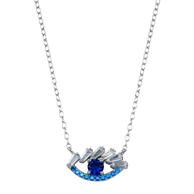 Rhodium Plated 925 Sterling Silver Evil Eye Baguette CZ Necklace - STP01791 | Silver Palace Inc.