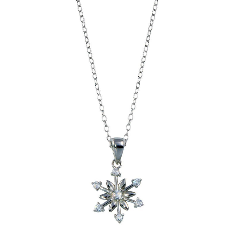Rhodium Plated 925 Sterling Silver Flowers and Arrows CZ Necklace - STP01794 | Silver Palace Inc.