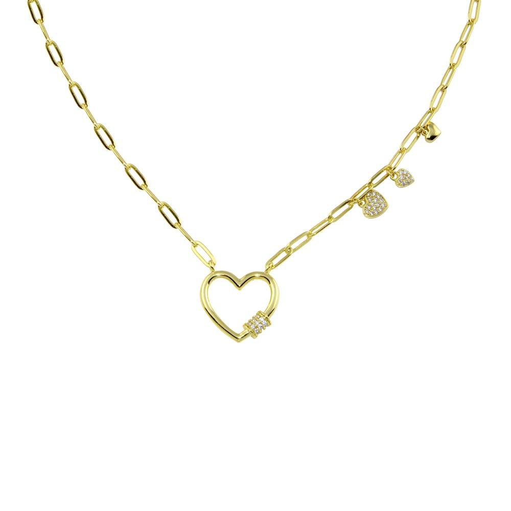 Silver 925 Gold Plated Heart CZ Paperclip Necklace - STP01802GP | Silver Palace Inc.
