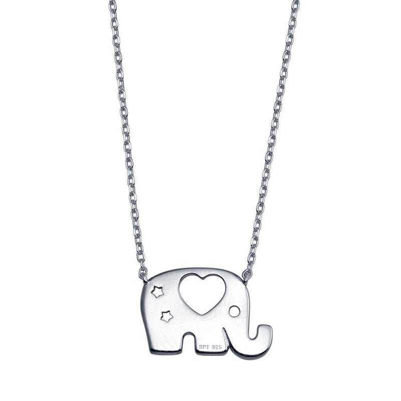 Rhodium Plated 925 Sterling Silver Elephant Heat Star Necklace - STP01803 | Silver Palace Inc.