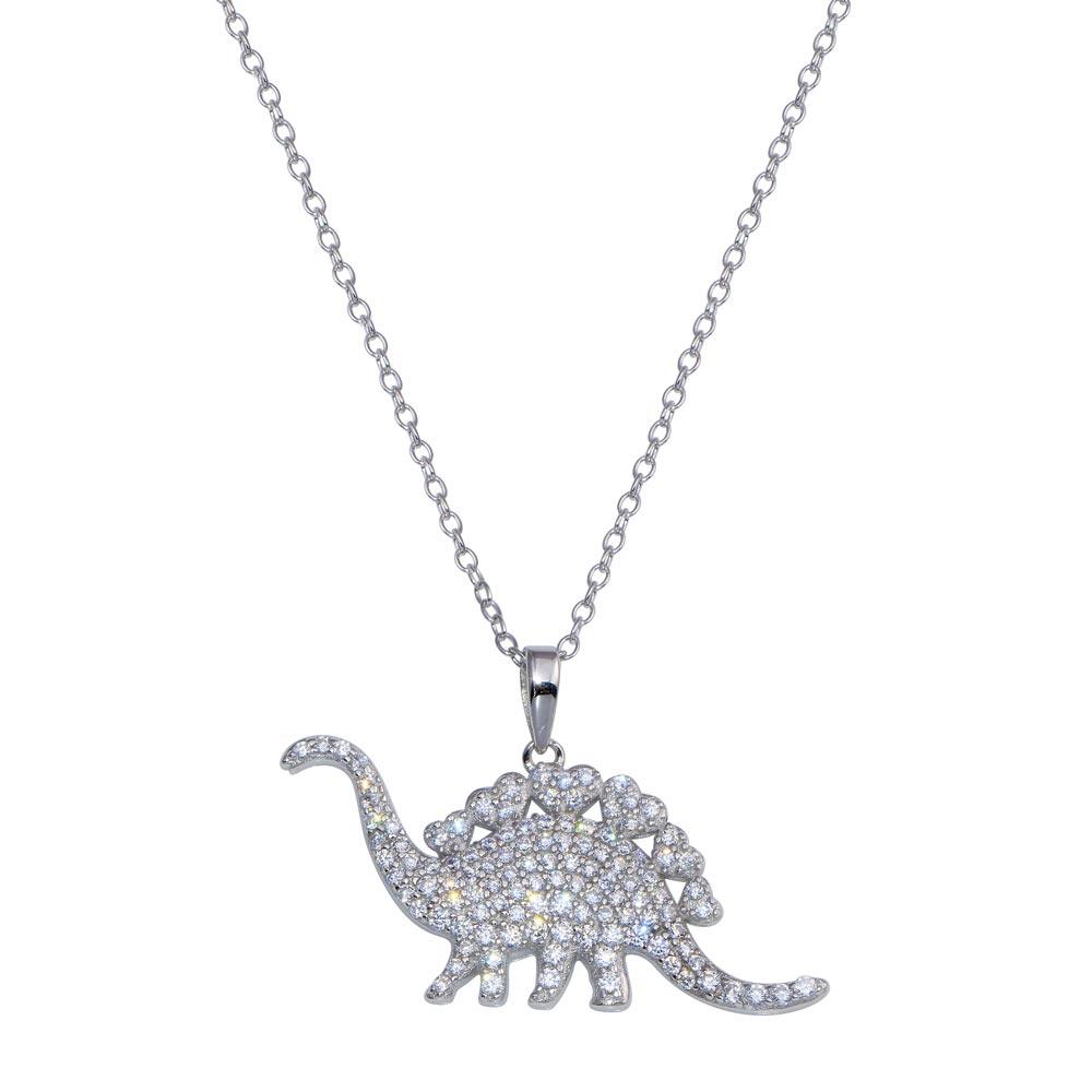 Rhodium Plated 925 Sterling Silver Dinosaur CZ Necklace - STP01805 | Silver Palace Inc.