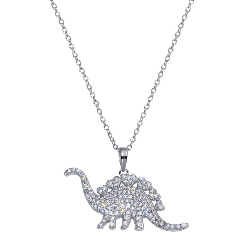 Rhodium Plated 925 Sterling Silver Dinosaur CZ Necklace - STP01805 | Silver Palace Inc.