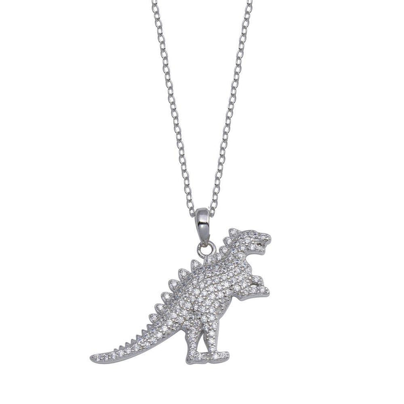 Rhodium Plated 925 Sterling Silver Dinosaur CZ Necklace - STP01806 | Silver Palace Inc.