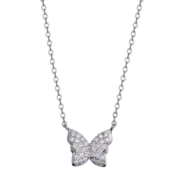 Rhodium Plated 925 Sterling Silver Butterfly CZ Necklace - STP01808 | Silver Palace Inc.