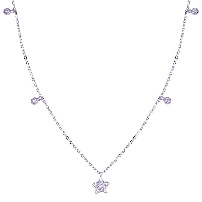 Rhodium Plated 925 Sterling Silver Star and Round CZ Necklace - STP01811 | Silver Palace Inc.