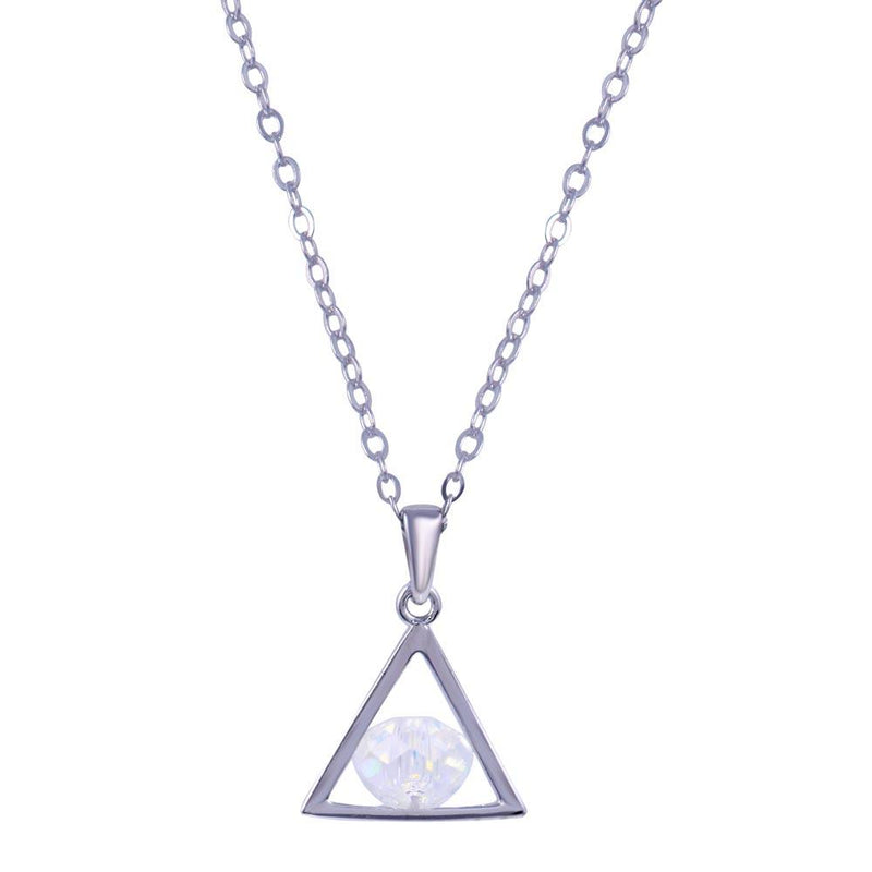 Rhodium Plated 925 Sterling Silver Triangle Crystal CZ Necklace - STP01817 | Silver Palace Inc.