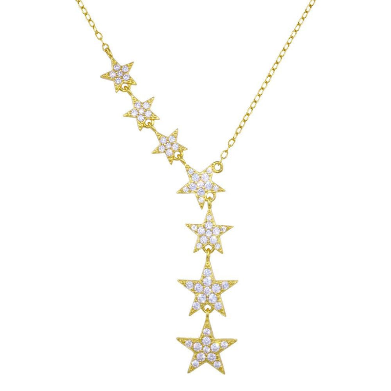 Silver 925 Gold Plated Stars Clear CZ Necklace - STP01818GP | Silver Palace Inc.